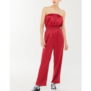 NWT UO Nikki Strapless Straight Leg Jumpsuit Red
